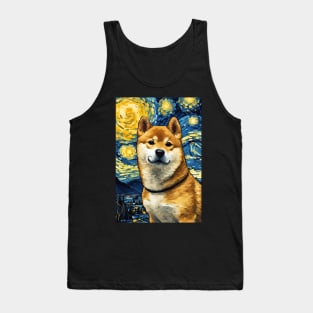 Cute Shiba Inu Dog Breed Painting in a Van Gogh Starry Night Art Style Tank Top